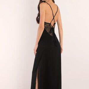 Tobi Black Channel Freedom Maxi Dress With Side Slit and Lace Back MEDIUM NWT